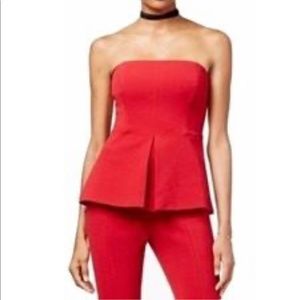 Rachel Roy ruby red strapless corset peplum top